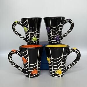 Vintage Lillian Vernon Halloween Mugs Spiders and Spiderwebs, set of 4